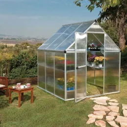 Serre de jardin en aluminium argent et polycarbonate Mythos