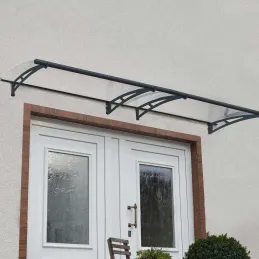 Marquise de porte en aluminim gris et polycarbonate transparent Aquila