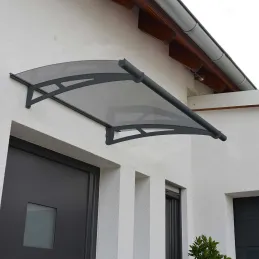 Marquise de porte en aluminim gris et polycarbonate teinté gris Aquila