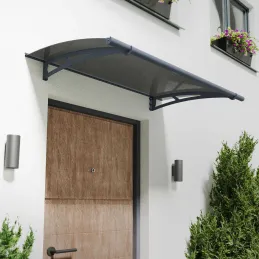 Marquise de porte en aluminim gris et polycarbonate teinté gris Aquila
