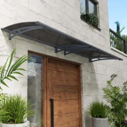 Marquise de porte en aluminim gris et polycarbonate teinté gris Aquila
