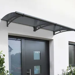 Marquise de porte en aluminim gris et polycarbonate teinté gris Aquila