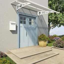 Marquise de porte en aluminium blanc et polycarbonate transparent Bordeaux