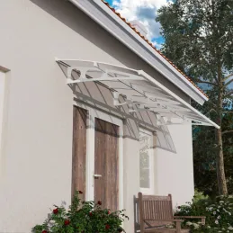 Marquise de porte en aluminium blanc et polycarbonate transparent Bordeaux