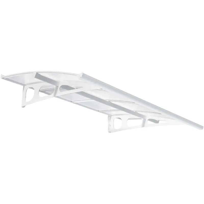 Marquise de porte en aluminium blanc et polycarbonate double paroi Bordeaux
