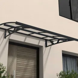 Marquise de porte en aluminium gris et polycarbonate transparent Amsterdam