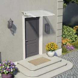Marquise de porte en aluminium blanc et polycarbonate double paroi Lyra