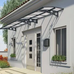 Marquise de porte en aluminium gris et polycarbonate double paroi Herald