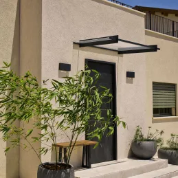 Marquise de porte en aluminium gris et polycarbonate transparent Nancy