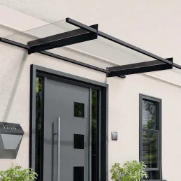 Marquise de porte en aluminium gris et polycarbonate transparent Nancy