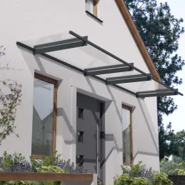 Marquise de porte en aluminium gris et polycarbonate transparent Nancy
