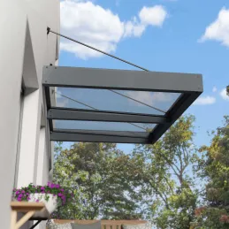 Marquise de porte en aluminium gris et polycarbonate Sophia
