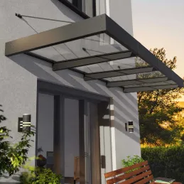 Marquise de porte en aluminium gris et polycarbonate Sophia