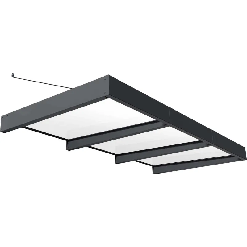 Marquise de porte en aluminium gris et polycarbonate opale blanc Sophia