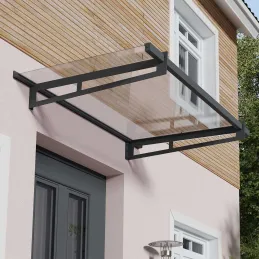 Marquise de porte en aluminium gris et polycarbonate Bremen