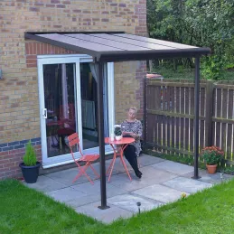 Pergola à adosser en aluminium gris et polycarbonate Sierra