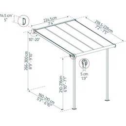 Pergola à adosser en aluminium gris et polycarbonate Sierra