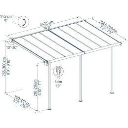 Pergola à adosser en aluminium gris et polycarbonate Sierra