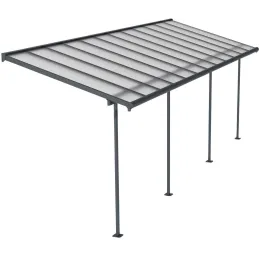 Pergola à adosser en aluminium gris et polycarbonate Sierra