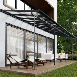 Pergola à adosser en aluminium gris et polycarbonate Sierra