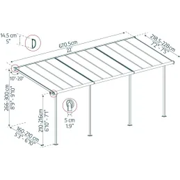 Pergola à adosser en aluminium gris et polycarbonate Sierra