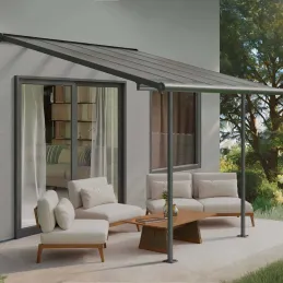 Pergola à adosser en aluminium gris et polycarbonate Sierra