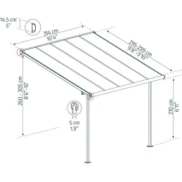 Pergola à adosser en aluminium gris et polycarbonate Sierra