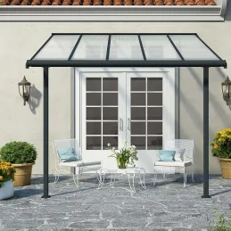 Pergola à adosser en aluminium gris et polycarbonate Sierra