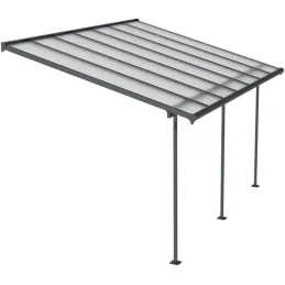Pergola à adosser en aluminium gris et polycarbonate Sierra