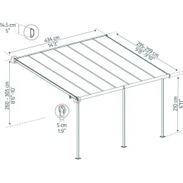 Pergola à adosser en aluminium gris et polycarbonate Sierra