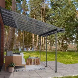 Pergola à adosser en aluminium gris et polycarbonate Sierra
