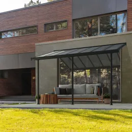 Pergola à adosser en aluminium gris et polycarbonate Sierra