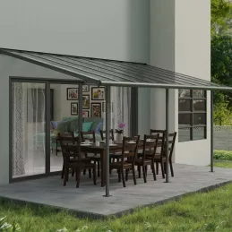 Pergola à adosser en aluminium gris et polycarbonate Sierra