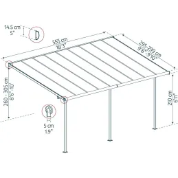Pergola à adosser en aluminium gris et polycarbonate Sierra