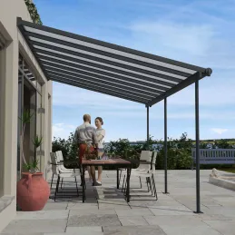 Pergola à adosser en aluminium gris et polycarbonate Sierra