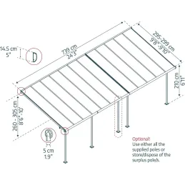 Pergola à adosser en aluminium gris et polycarbonate Sierra