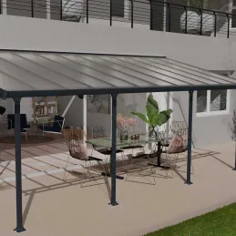 Pergola à adosser en aluminium gris et polycarbonate Feria