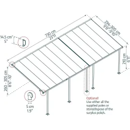 Pergola à adosser en aluminium gris et polycarbonate Feria