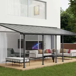 Pergola à adosser en aluminium gris et polycarbonate Feria