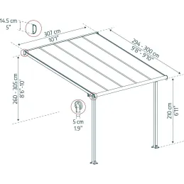 Pergola à adosser en aluminium gris et polycarbonate Olympia