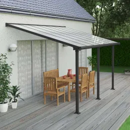 Pergola à adosser en aluminium gris et polycarbonate Olympia