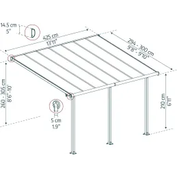 Pergola à adosser en aluminium gris et polycarbonate Olympia