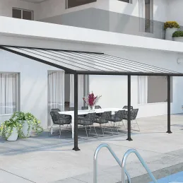 Pergola à adosser en aluminium gris et polycarbonate Olympia