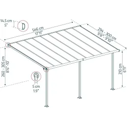 Pergola à adosser en aluminium gris et polycarbonate Olympia