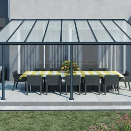 Pergola à adosser en aluminium gris et polycarbonate Olympia