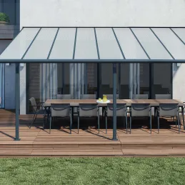 Pergola à adosser en aluminium gris et polycarbonate Olympia