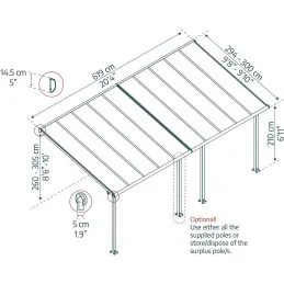 Pergola à adosser en aluminium gris et polycarbonate Olympia