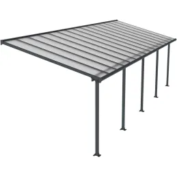 Pergola à adosser en aluminium gris et polycarbonate Olympia