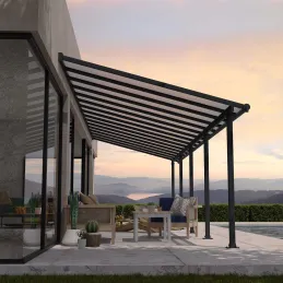 Pergola à adosser en aluminium gris et polycarbonate Olympia