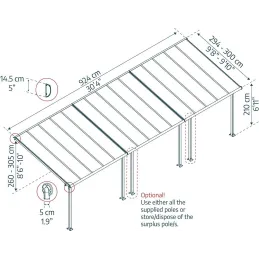 Pergola à adosser en aluminium gris et polycarbonate Olympia